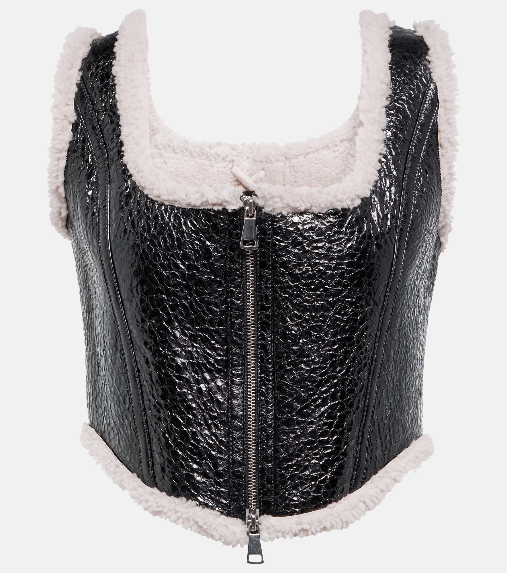 Laminated leather and shearling corset - 1