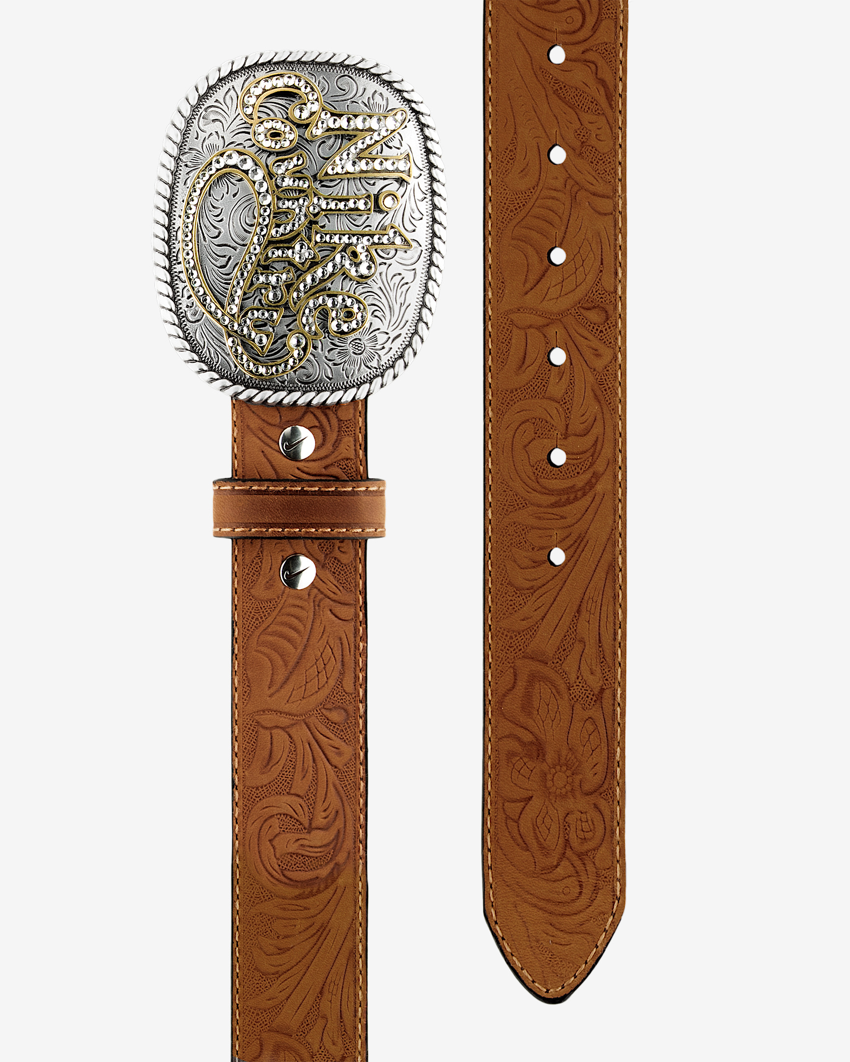 Nike Country Men's Rhinestone Plaque Buckle Embossed Leather Belt - 3