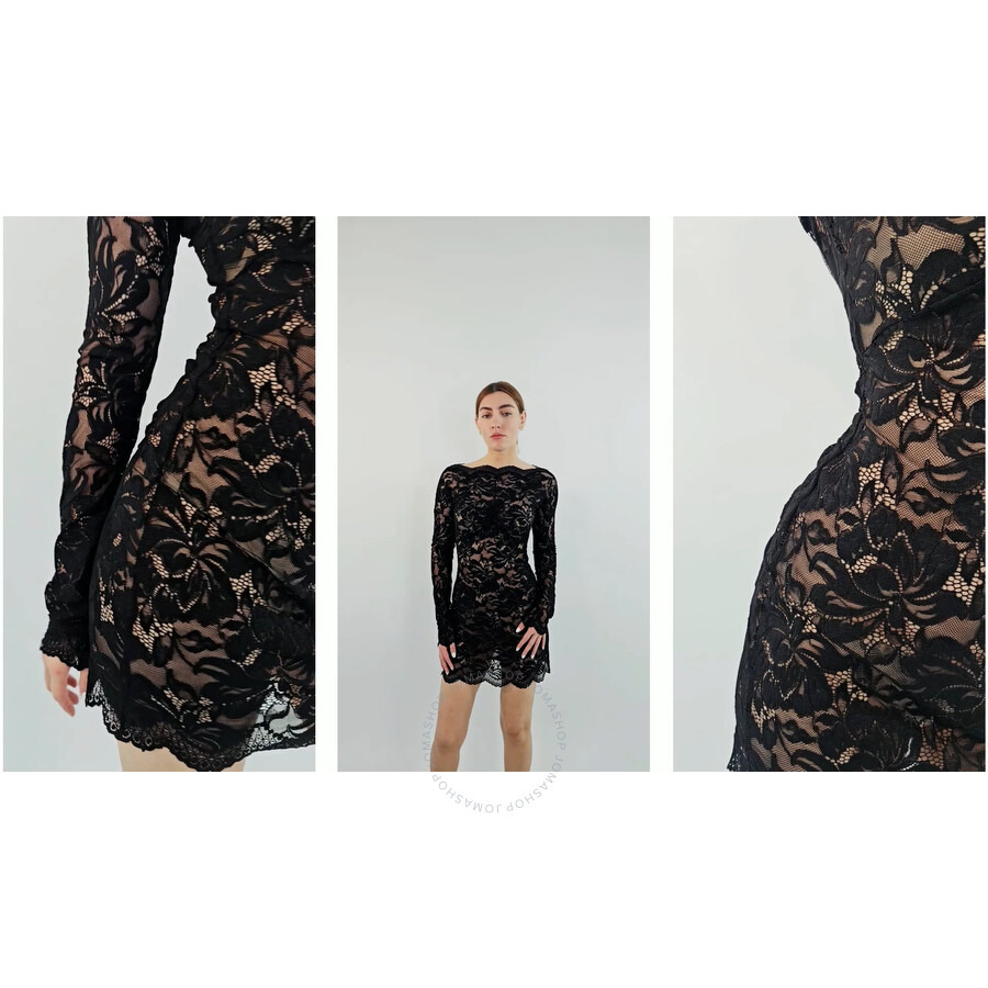 Rabanne Ladies Black Mini Lace Dress - 3