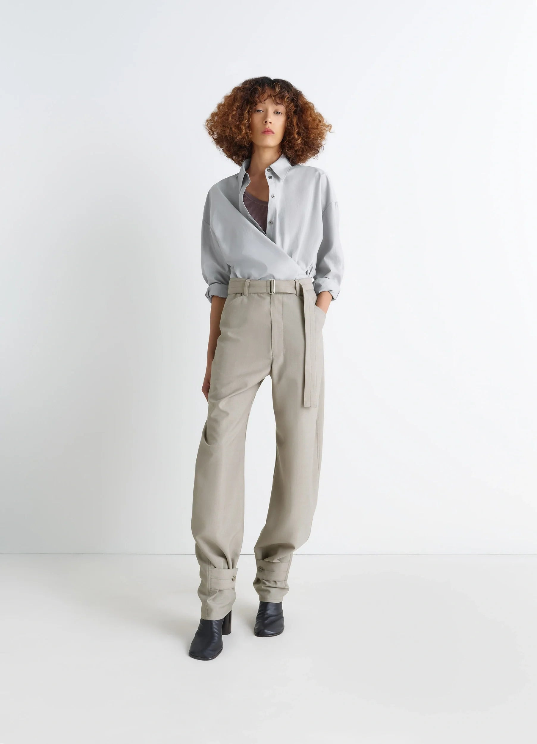 STRAIGHT COLLAR TWISTED SHIRT - 3