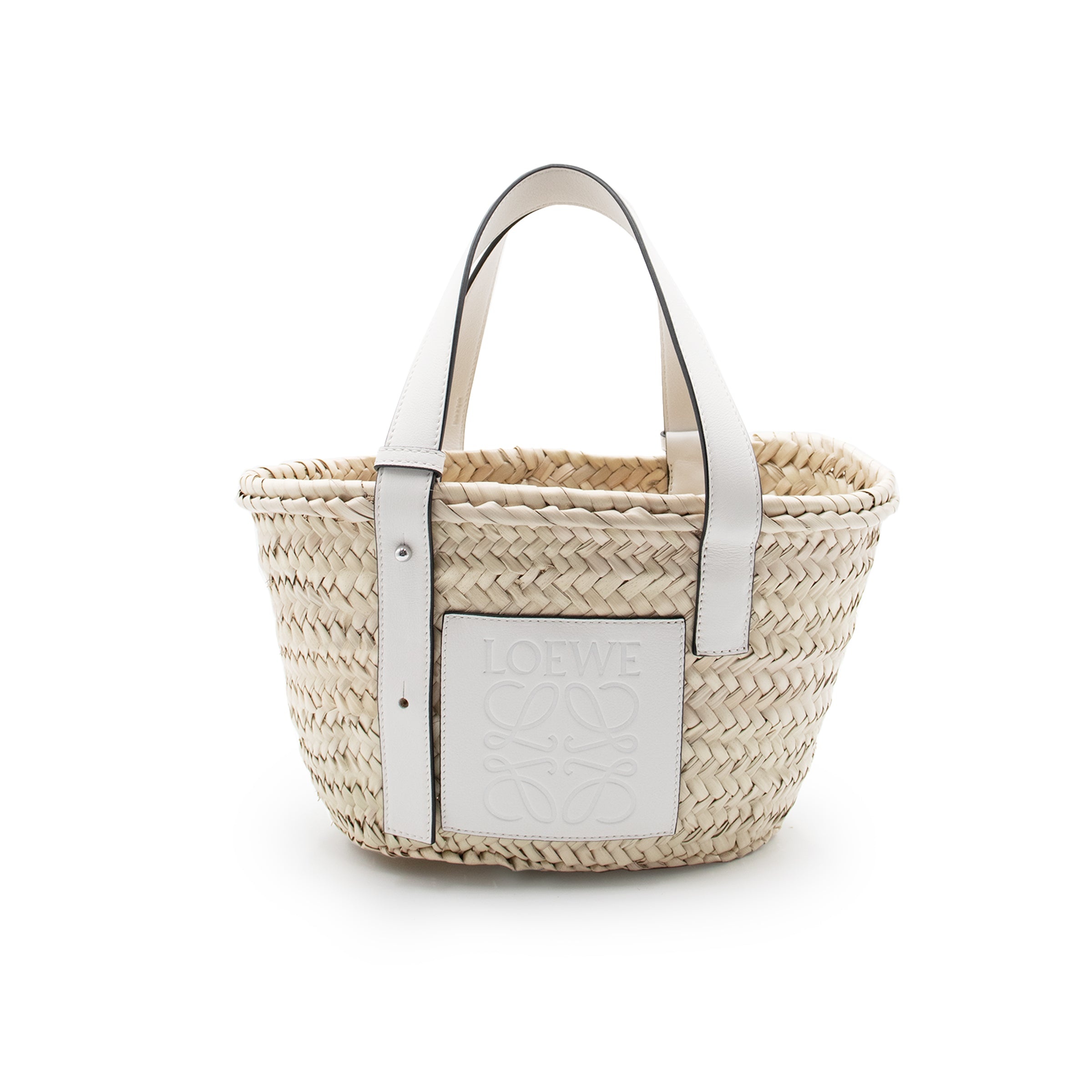 Small Basket Bag in Palm Leaf and Calfskin in Natural/White - 1