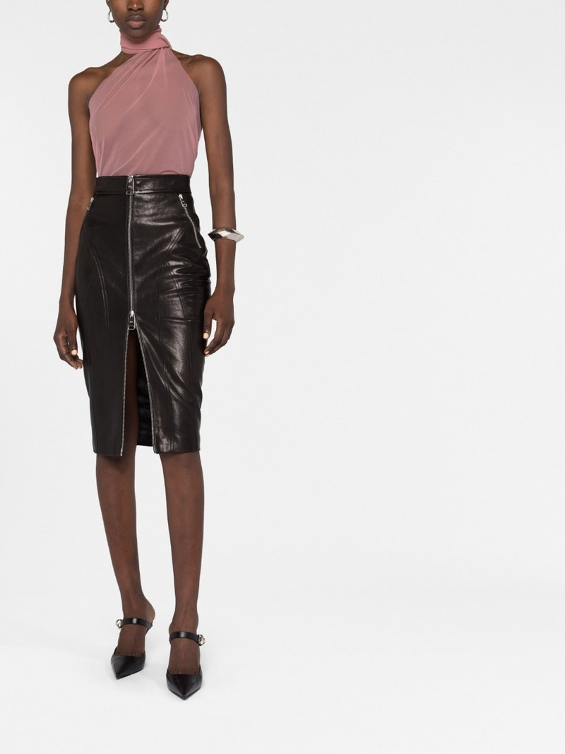 KHAITE Quincy zip-up leather midi skirt outlook