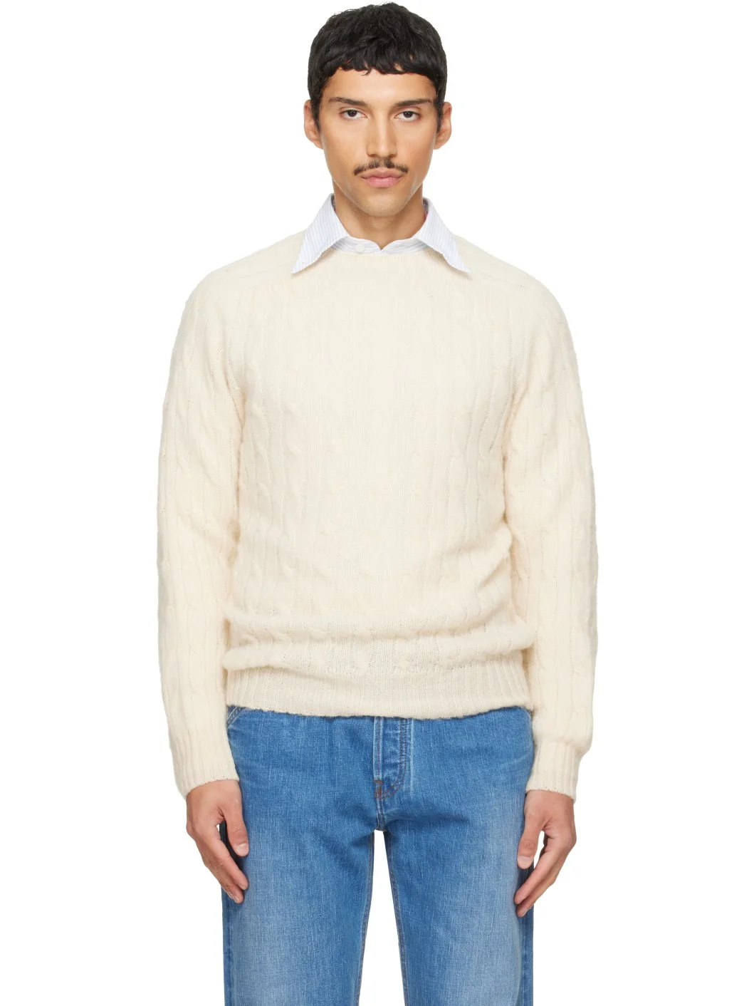 Off-White Brushed Shetland Cable Knit Sweater - 1