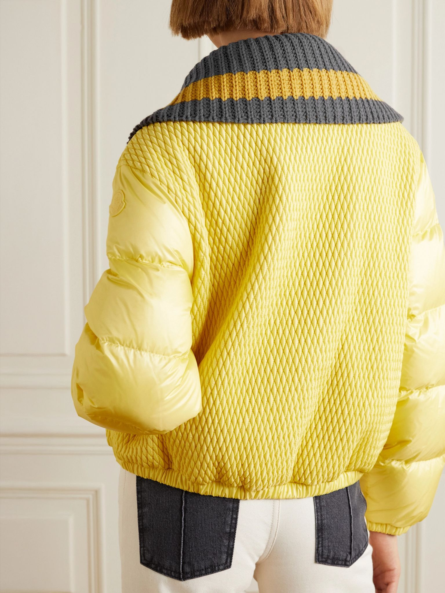 Apront cropped quilted shell down bomber jacket Yellow - 4