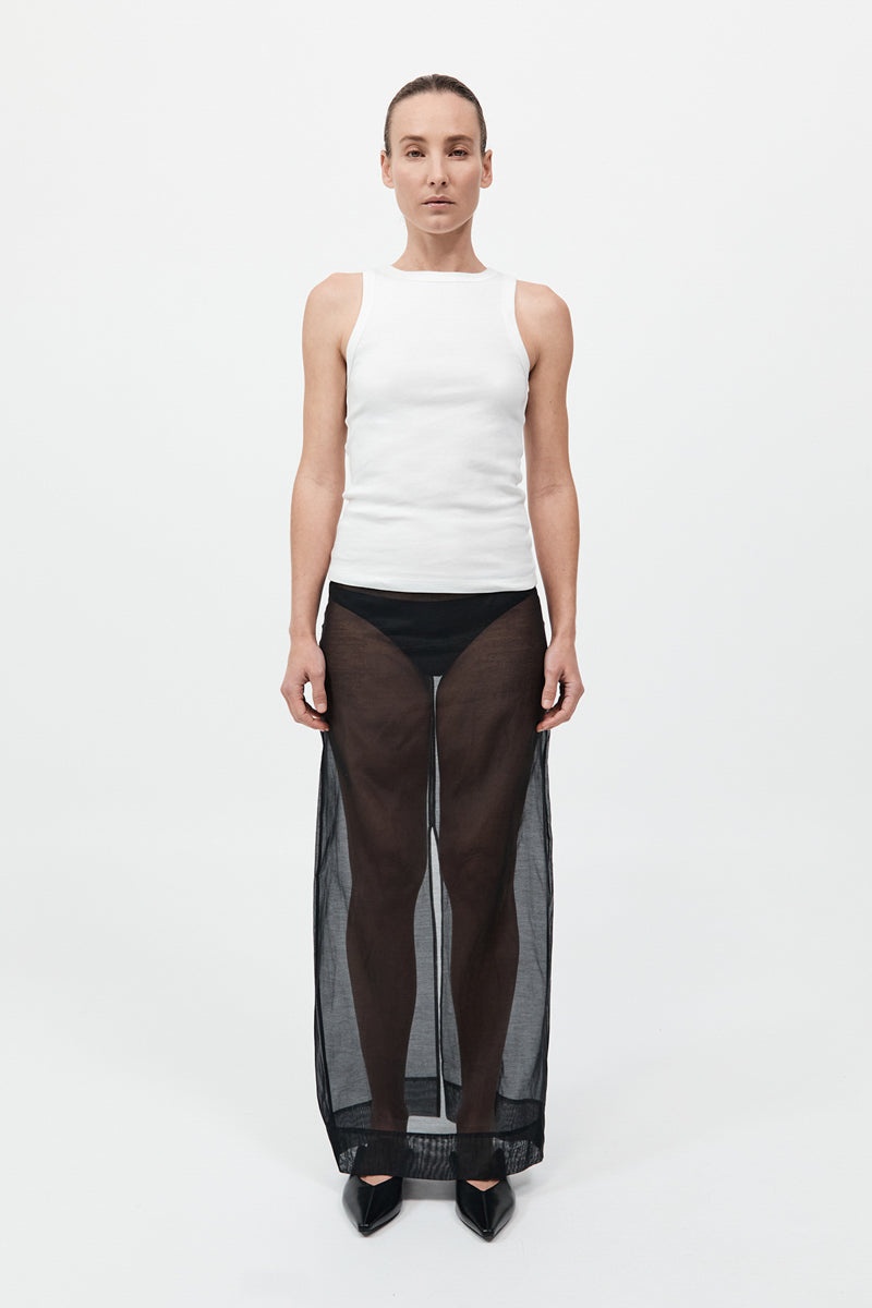 Sheer Leather Trim Skirt - Black - 2