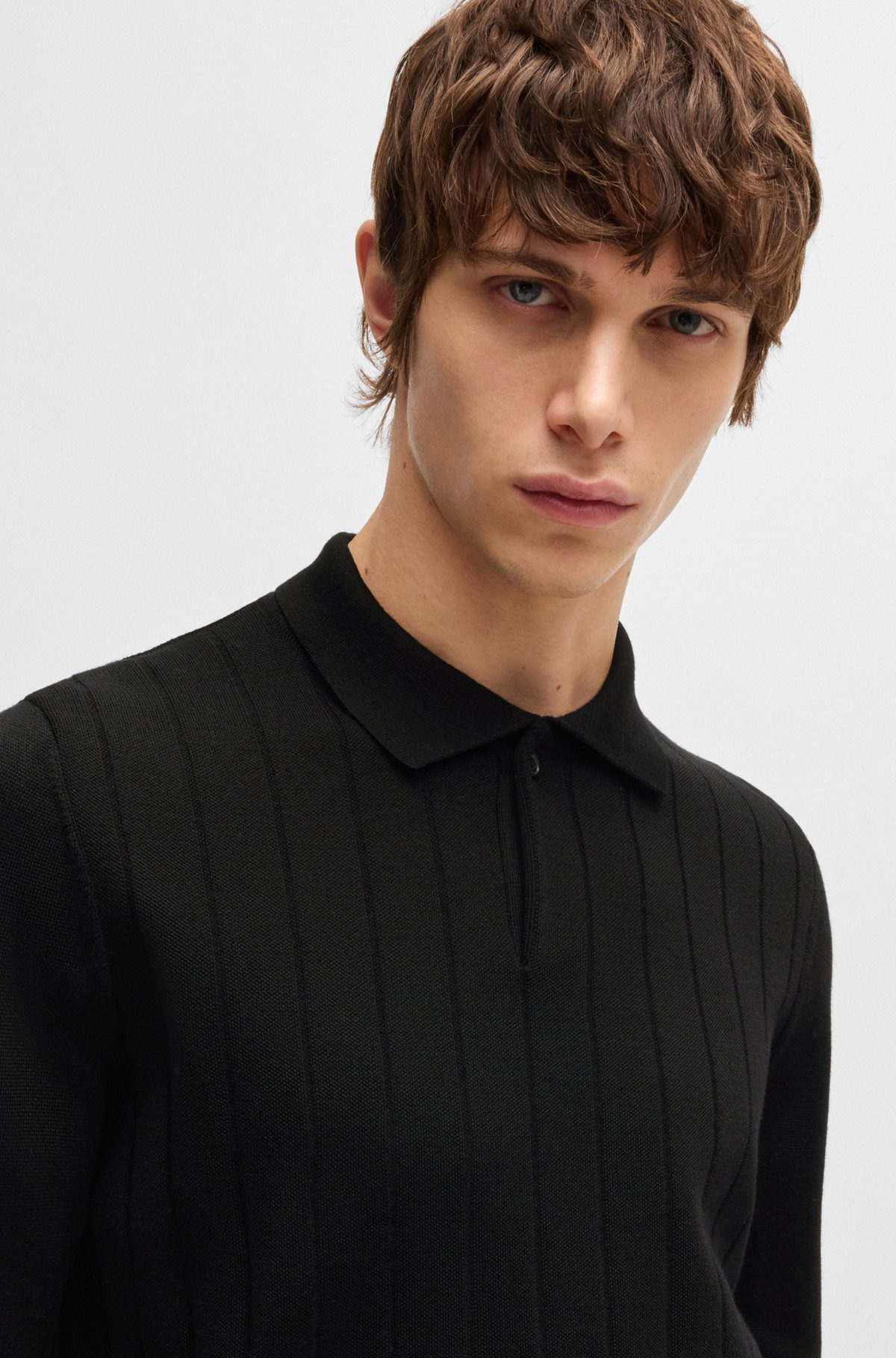 WOOL POLO SWEATER WITH KNITTED STRIPES - 3