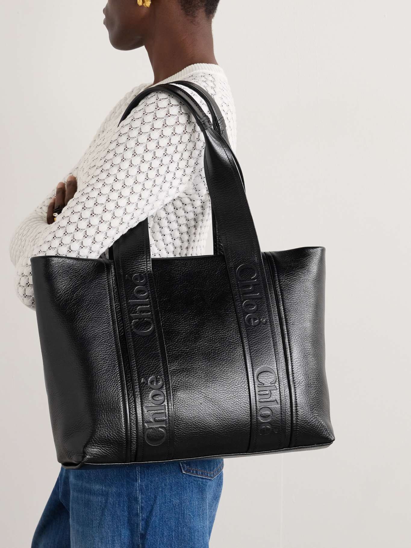 Woody textured-leather tote - 2