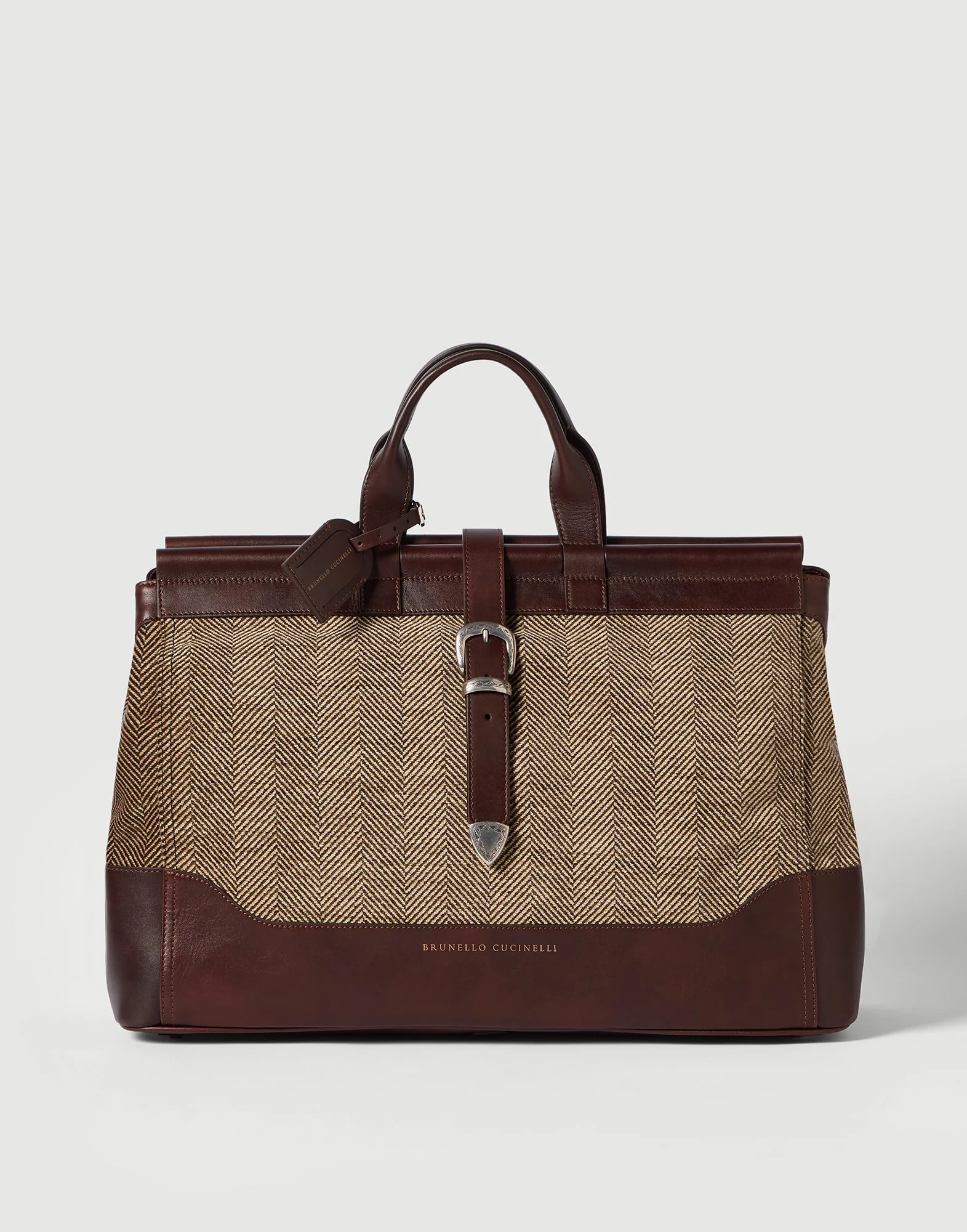 Burnished calfskin and chevron-effect techno fabric doctor bag - 1