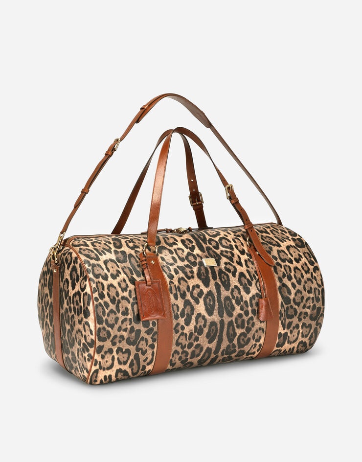 Large travel bag in leopard-print Crespo with branded plate - 3