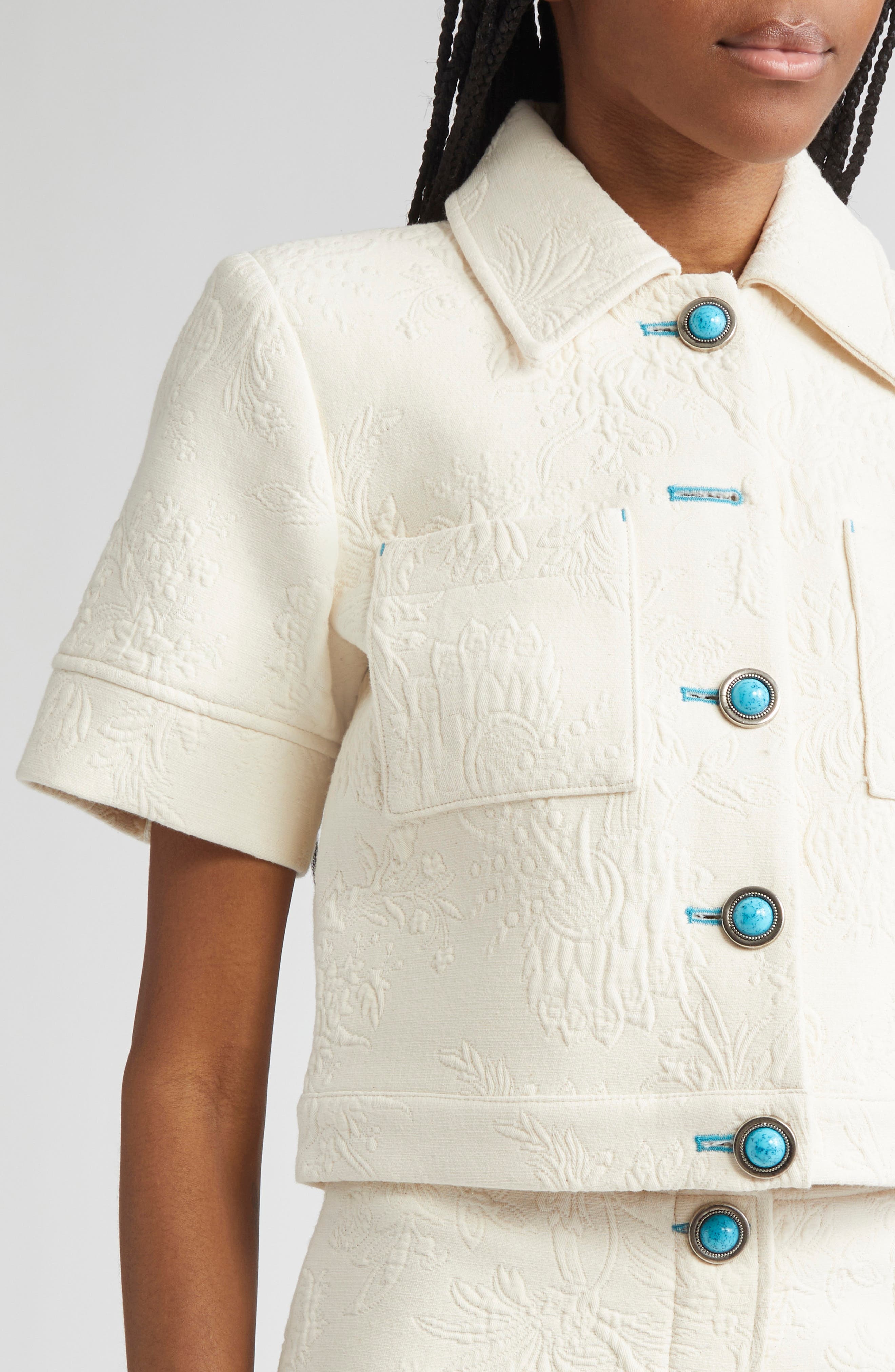 L'AGENCE Chita Crop Short Sleeve Jacket in Ivory at Nordstrom - 5