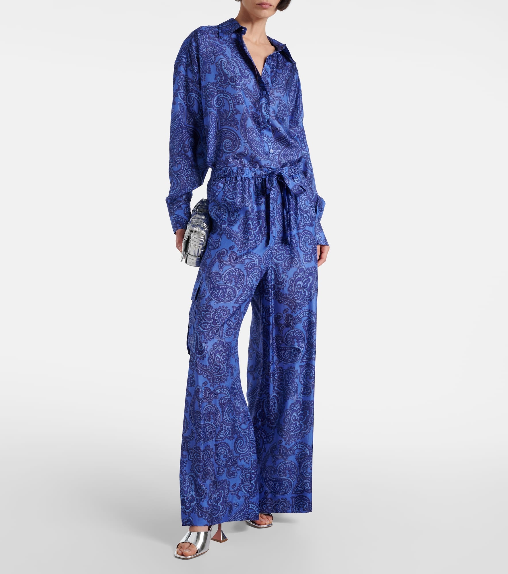Ottie paisley silk habotai wide-leg pants - 2