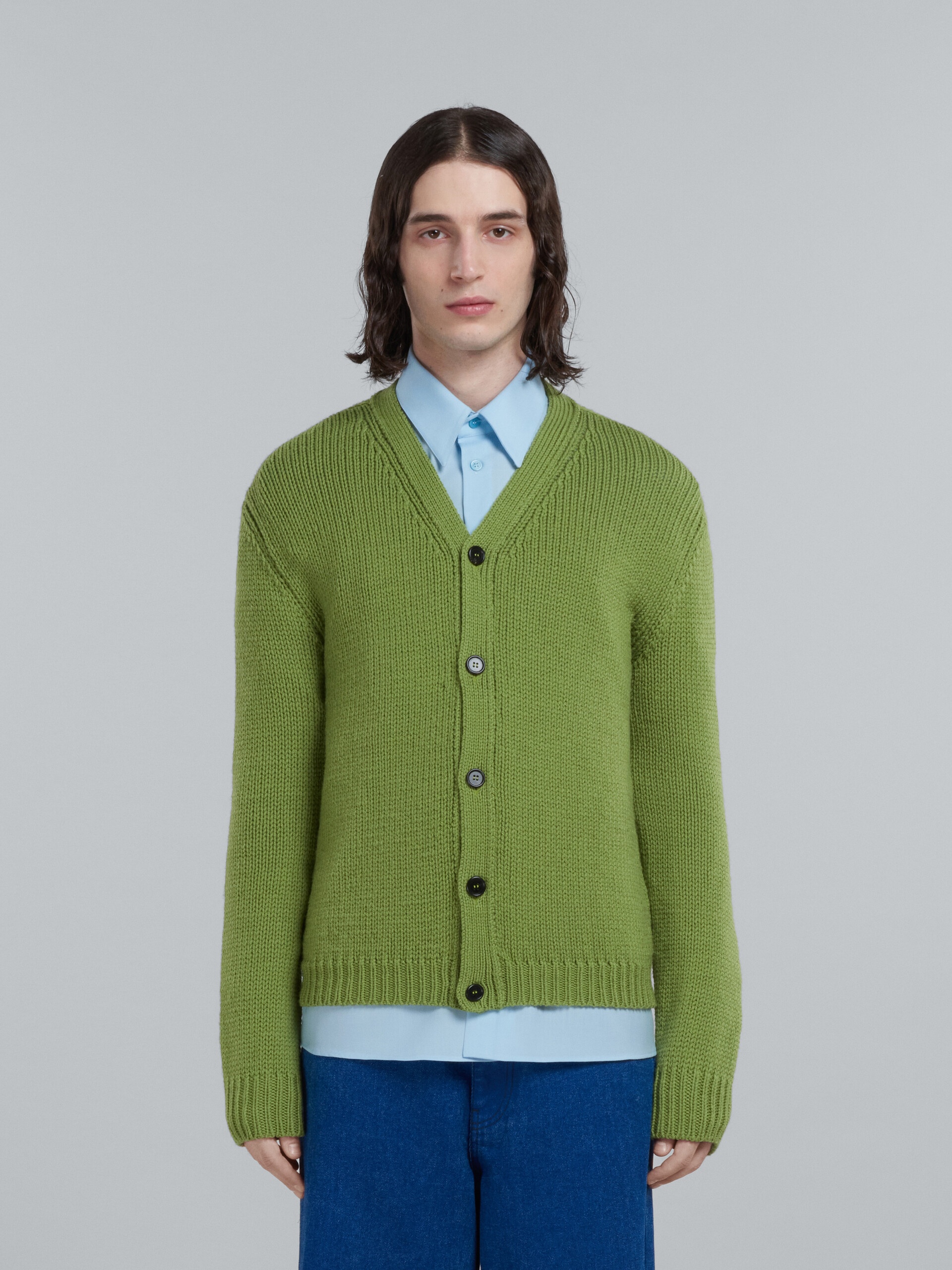 GREEN WOOL CARDIGAN - 2