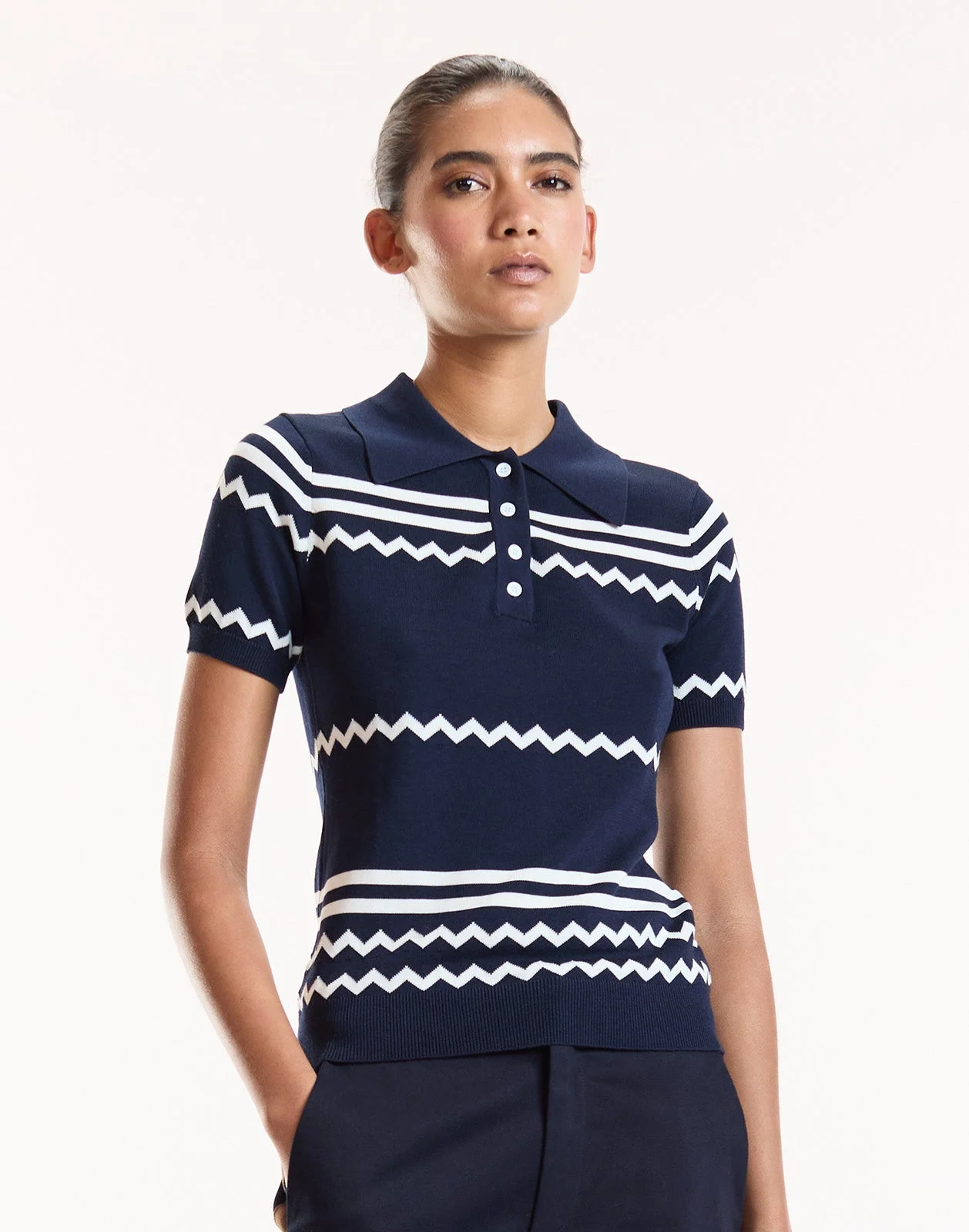 Ziggy Cropped Knit Polo - 1