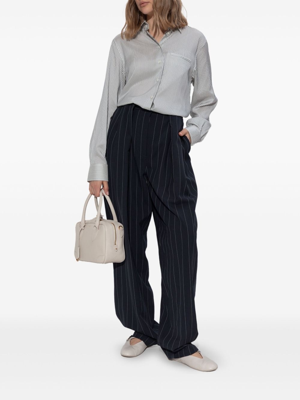 pinstripe-pattern panelled trousers - 2