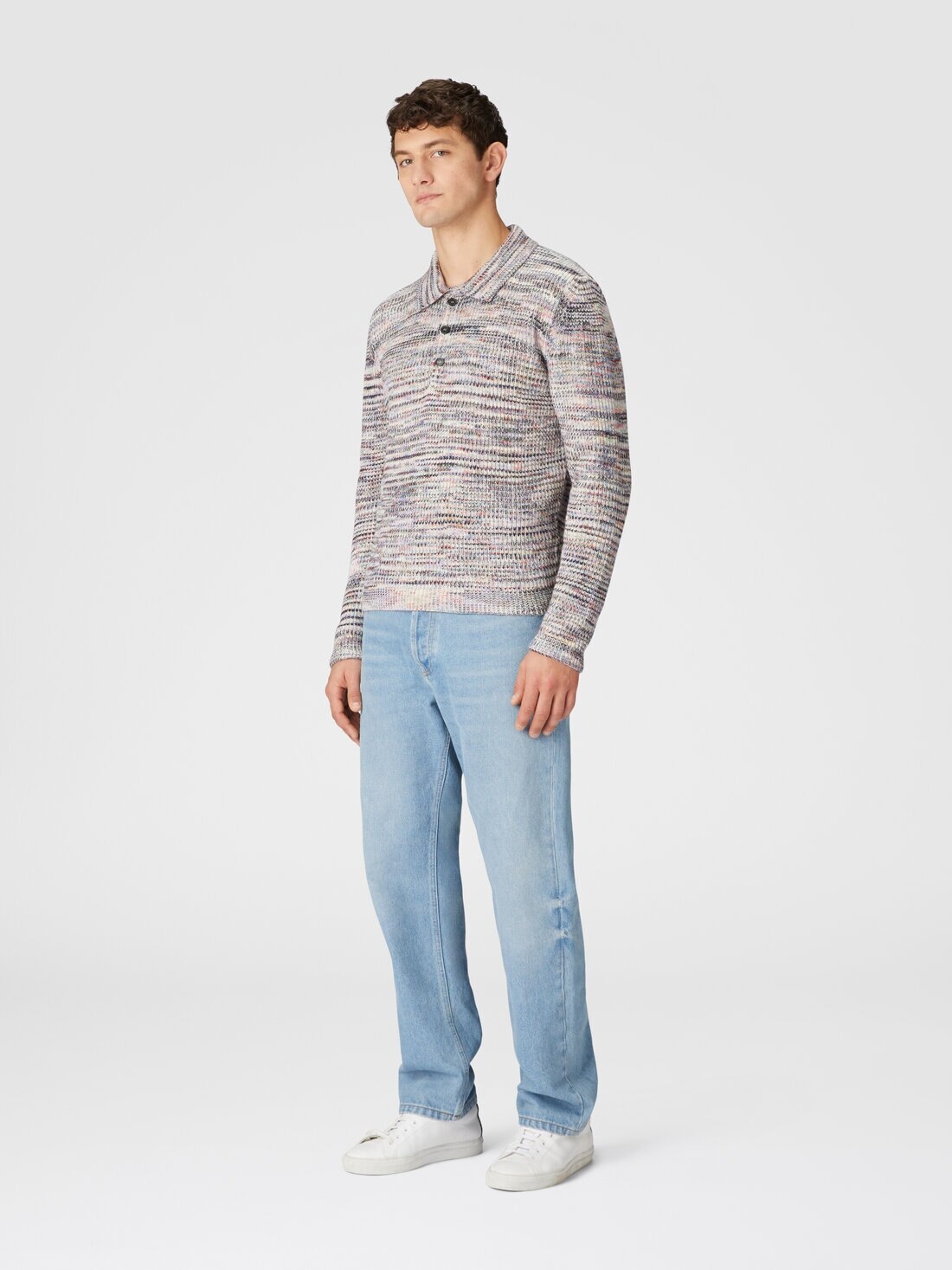 Long-sleeved polo shirt in cashmere and wool with slub motif - 2