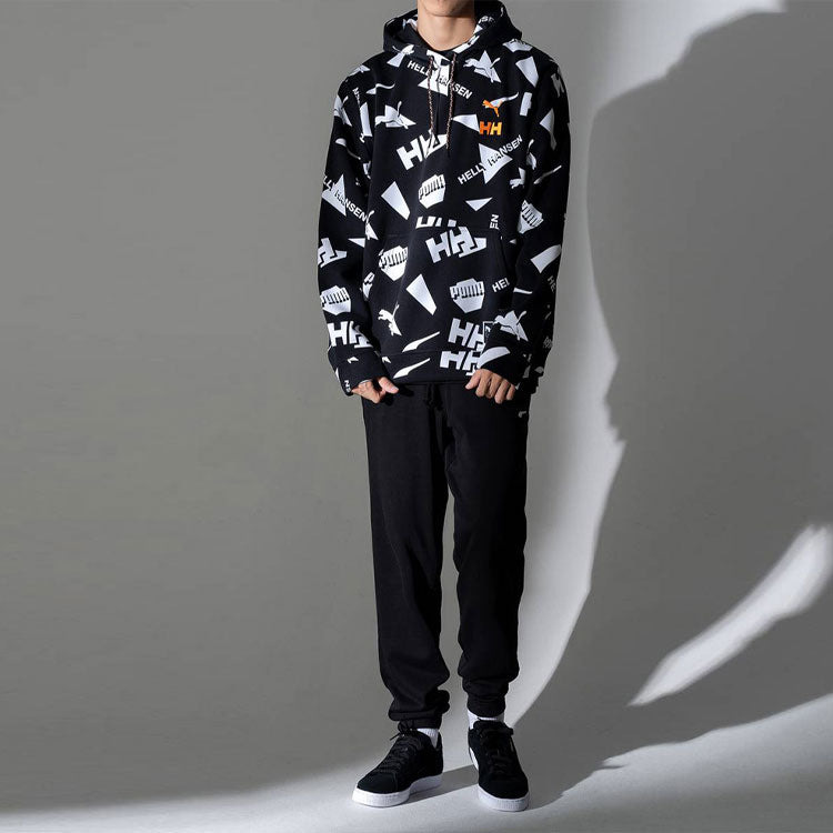 PUMA x Helly Hansen All Over Print Hoodie 'Black White Orange' 597449-01 - 4