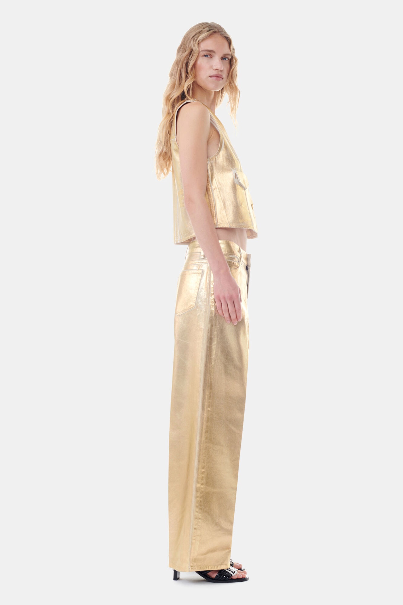 GOLD FOIL DENIM VEST - 4