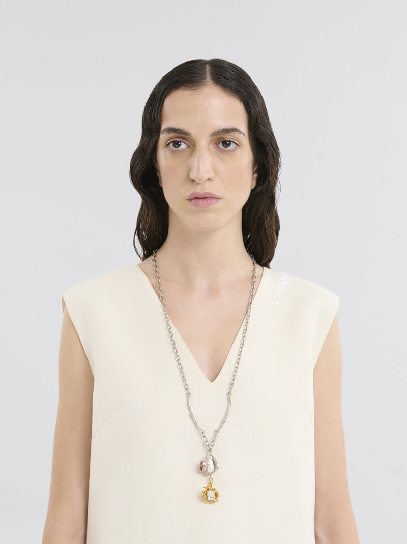 Marni PEARLS AND CRYSTALS FLOWER DELIRIUM CHAIN NECKLACE outlook