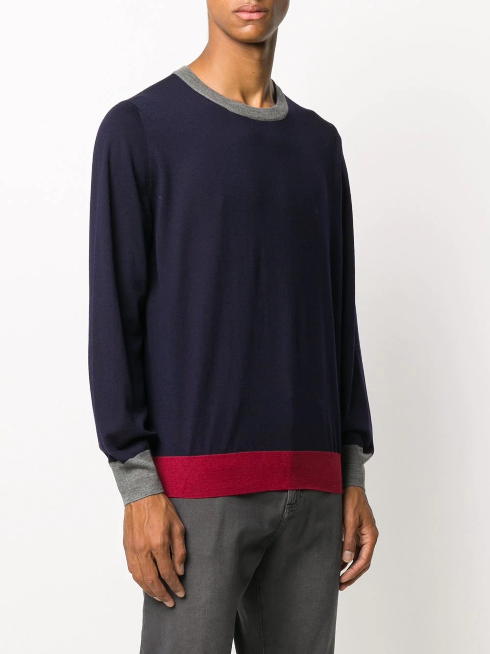 long sleeve contrast hem sweater - 3