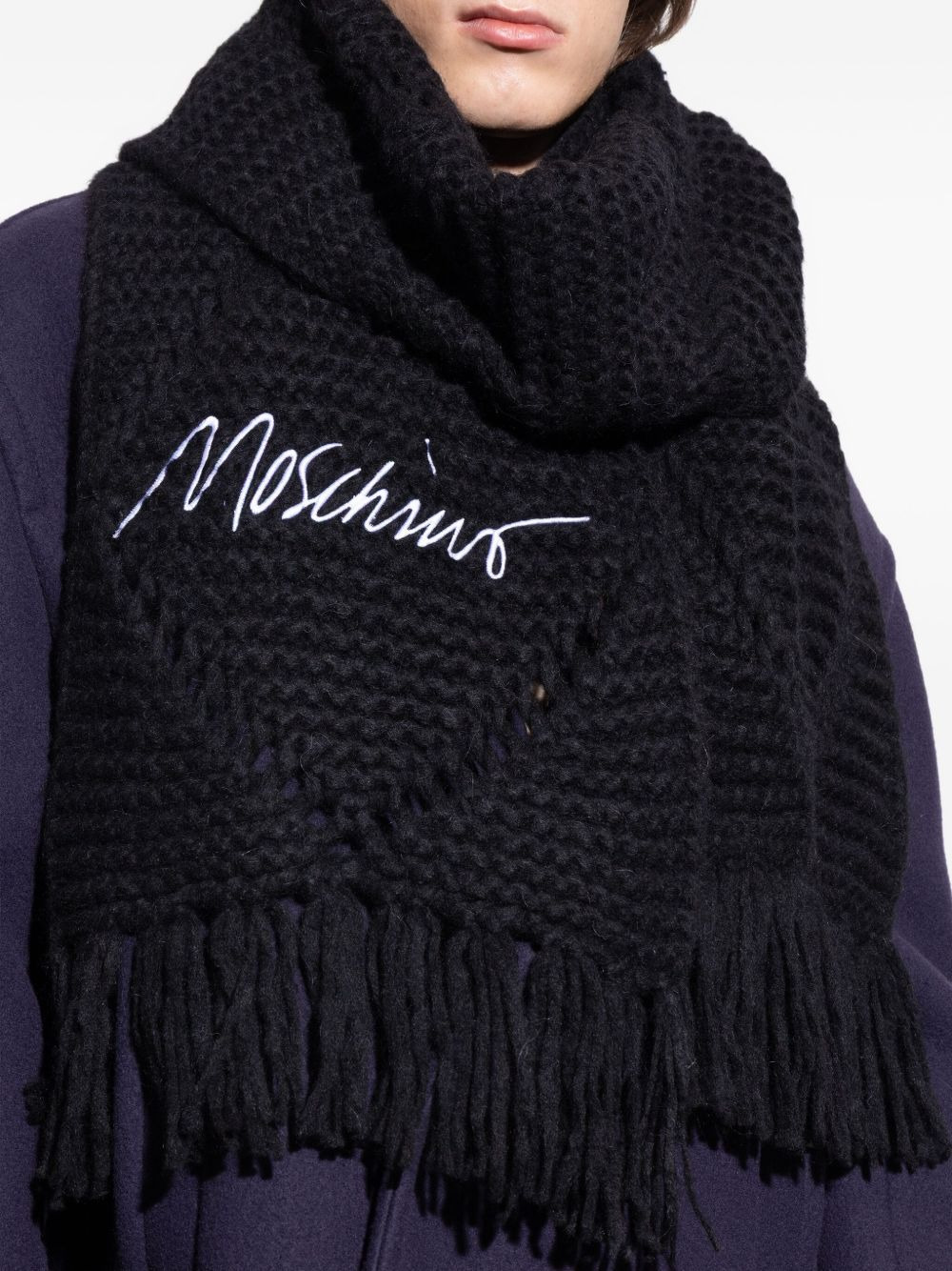 cable-knit fringed scarf - 4