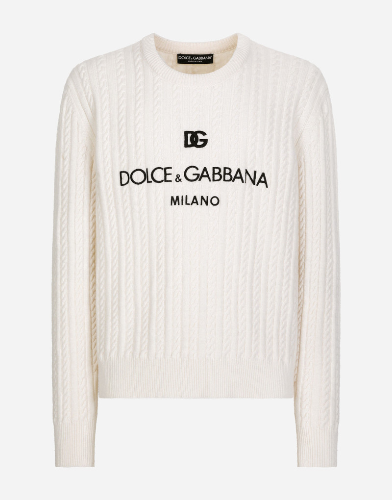 Wool round-neck sweater with logo embroidery 1
