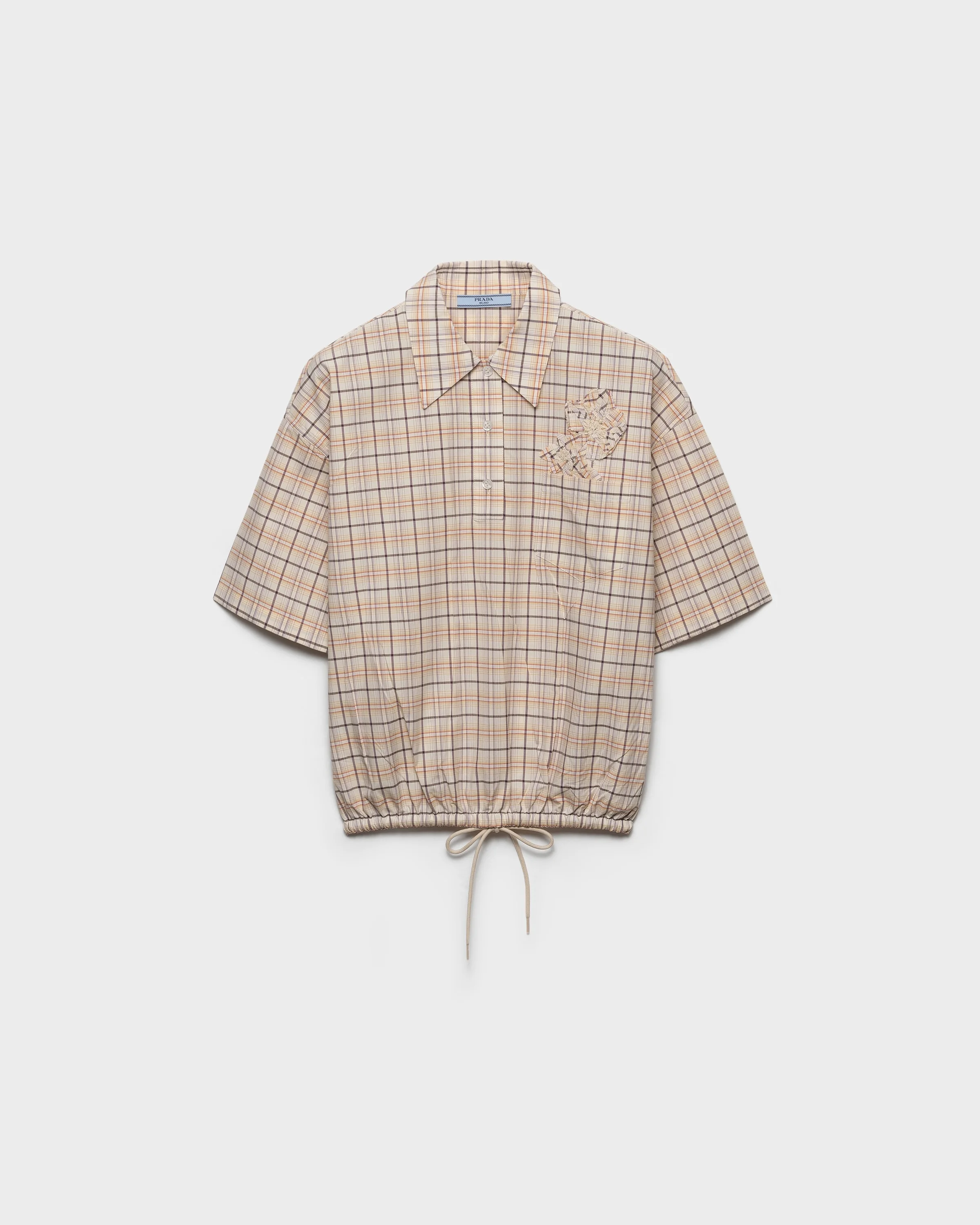 Embroidered checked poplin top - 1