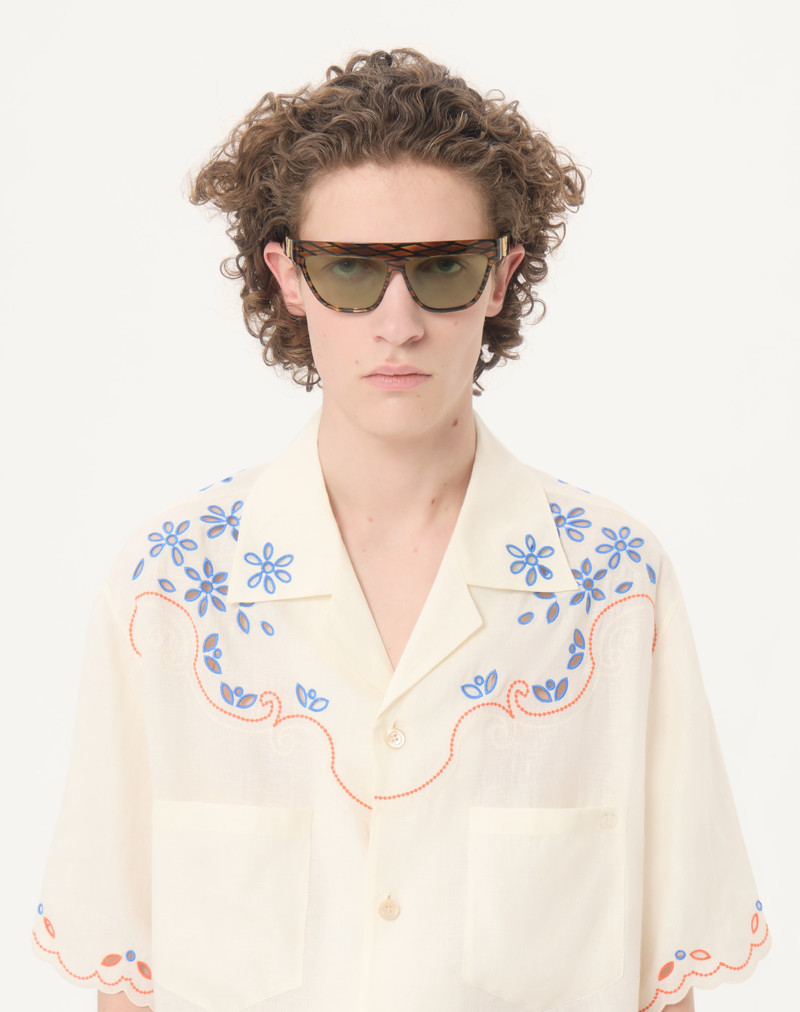 VALENTINO LINEN BOWLING SHIRT IN SAN GALLO WITH VLOGO EMBROIDERY 4