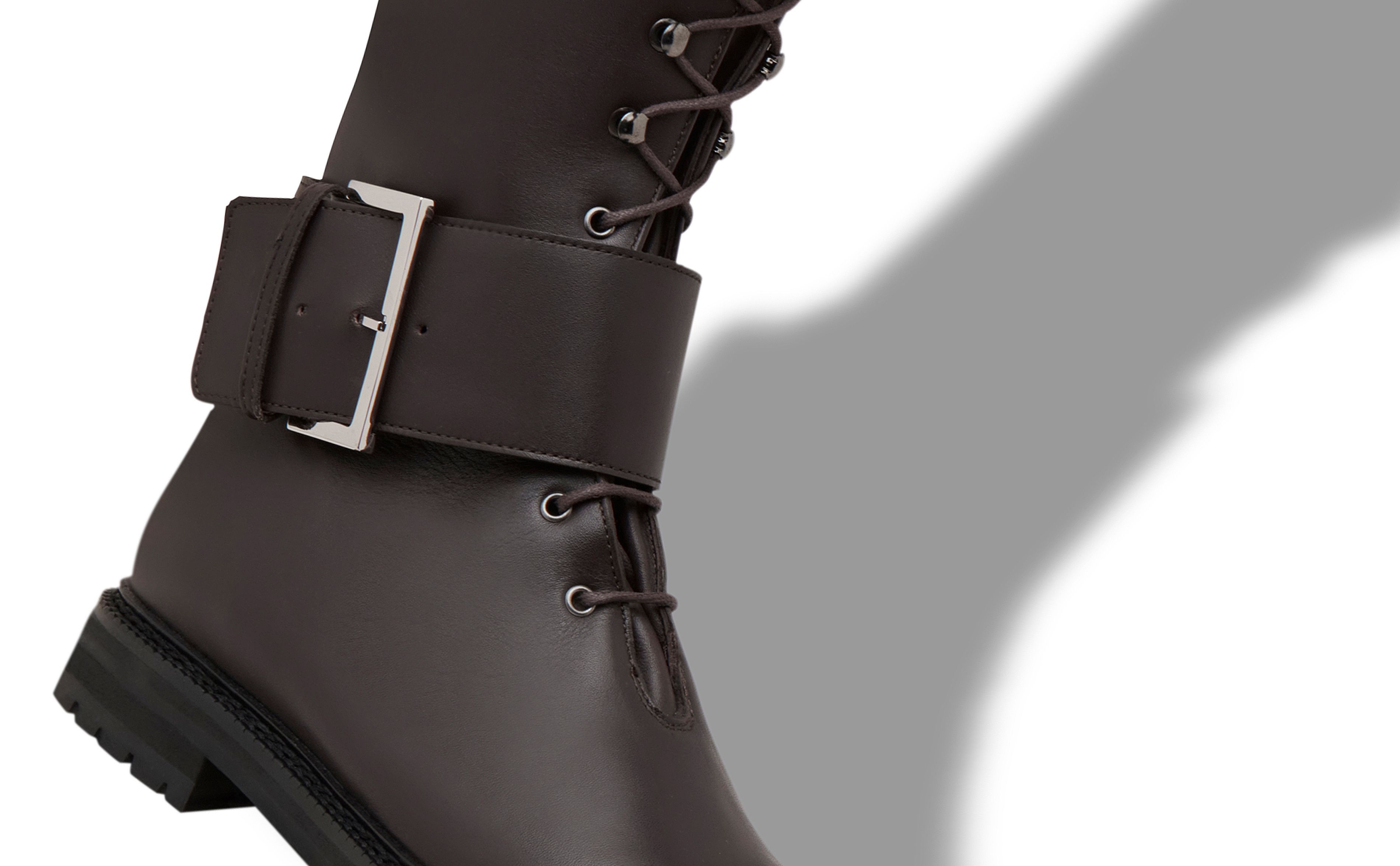 Dark Brown Calf Leather Lace-Up Boots - 4