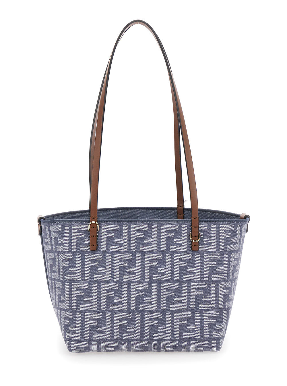 Fendi Women Blue Reversible Tote Bag With Two Top Leather Handles And All-Over Ff Motif In Cotton Wo - 4