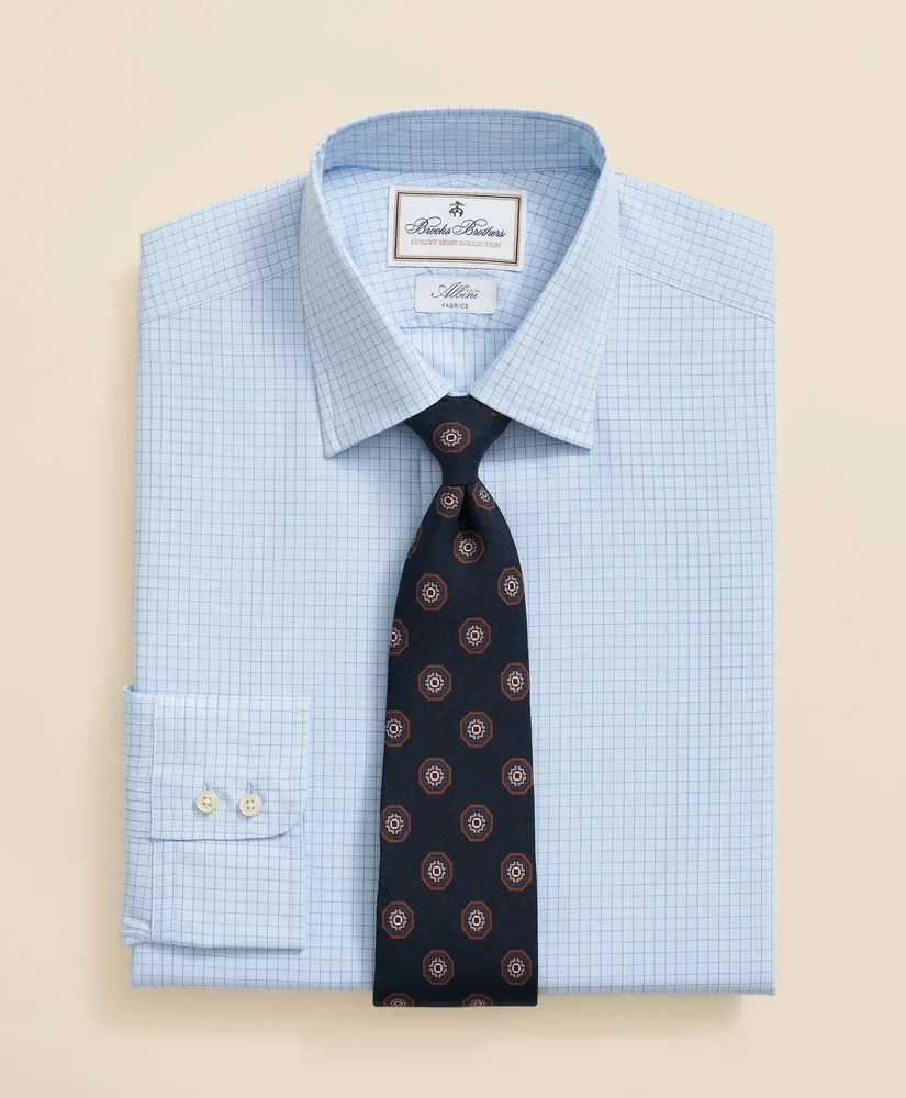 Brooks Brothers X Thomas Mason® Cotton English Collar, Windowpane Dress Shirt - 1