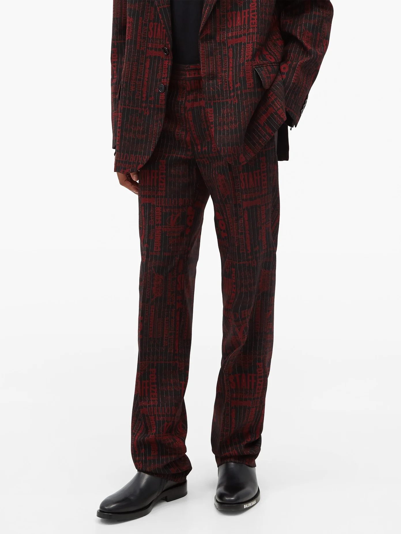 Jacquard-text wool-blend trousers - 6