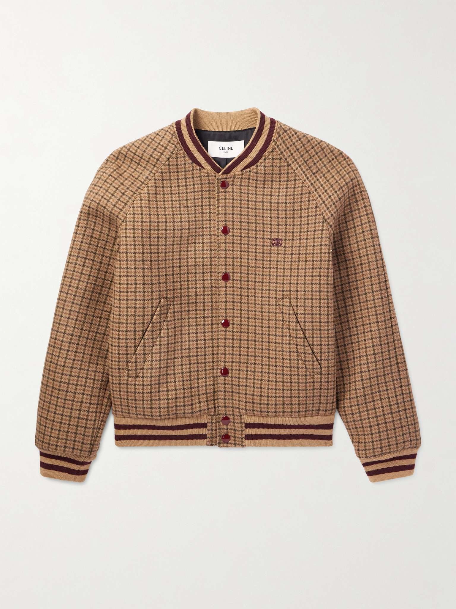 Logo-Embroidered Checked Wool Bomber Jacket - 1