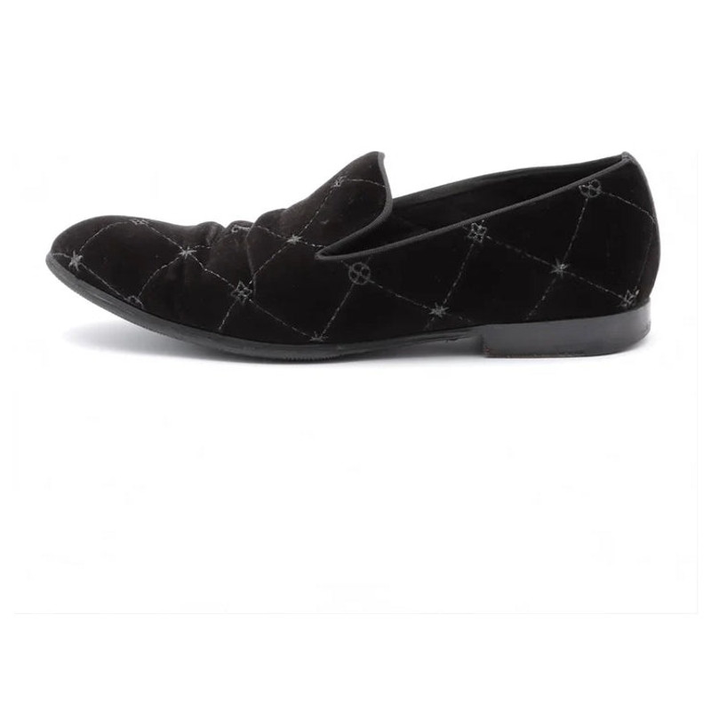 LOUIS VUITTON Auteuil Velvet Loafers 'Black with Silver Logo Lines' 1A5FXK - 1