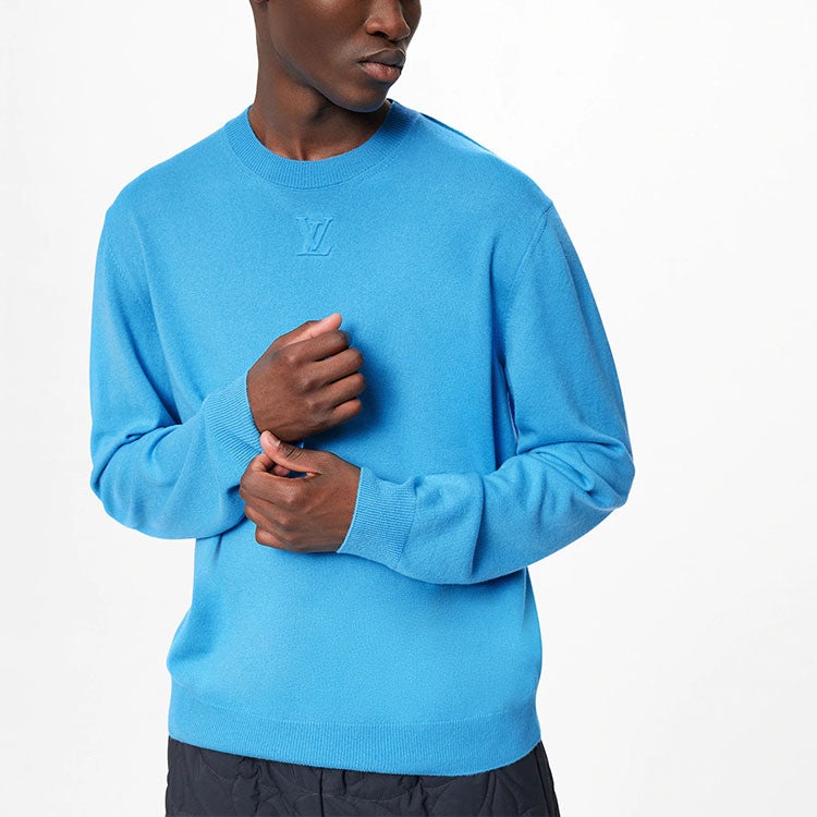 Men's LOUIS VUITTON FW21 Logo Embossing Round Neck Blue 1A9FQ1 - 4