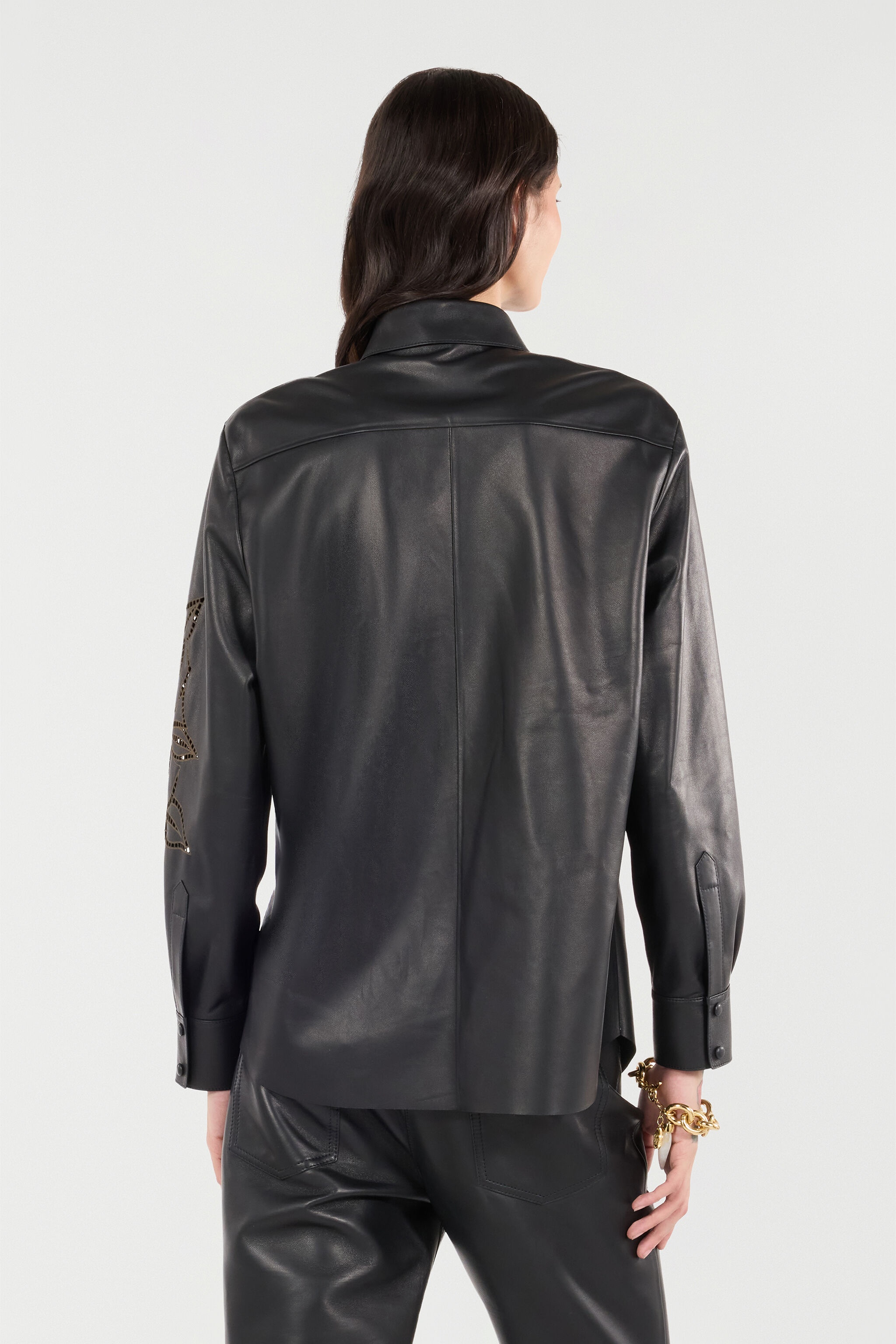 Leather Shirt With Perforated Roses - 4