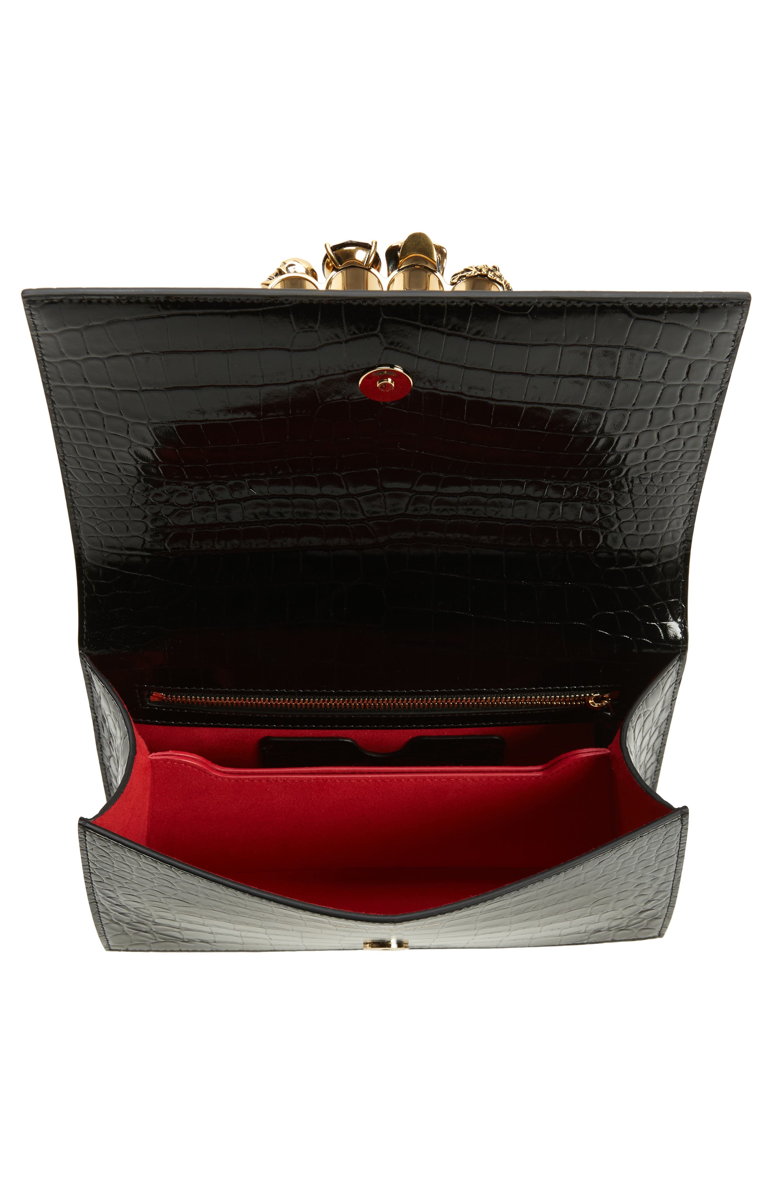 Alexander McQueen Jewelled Knuckle Croc Embossed Leather Crossbody Bag in Black at Nordstrom - 5