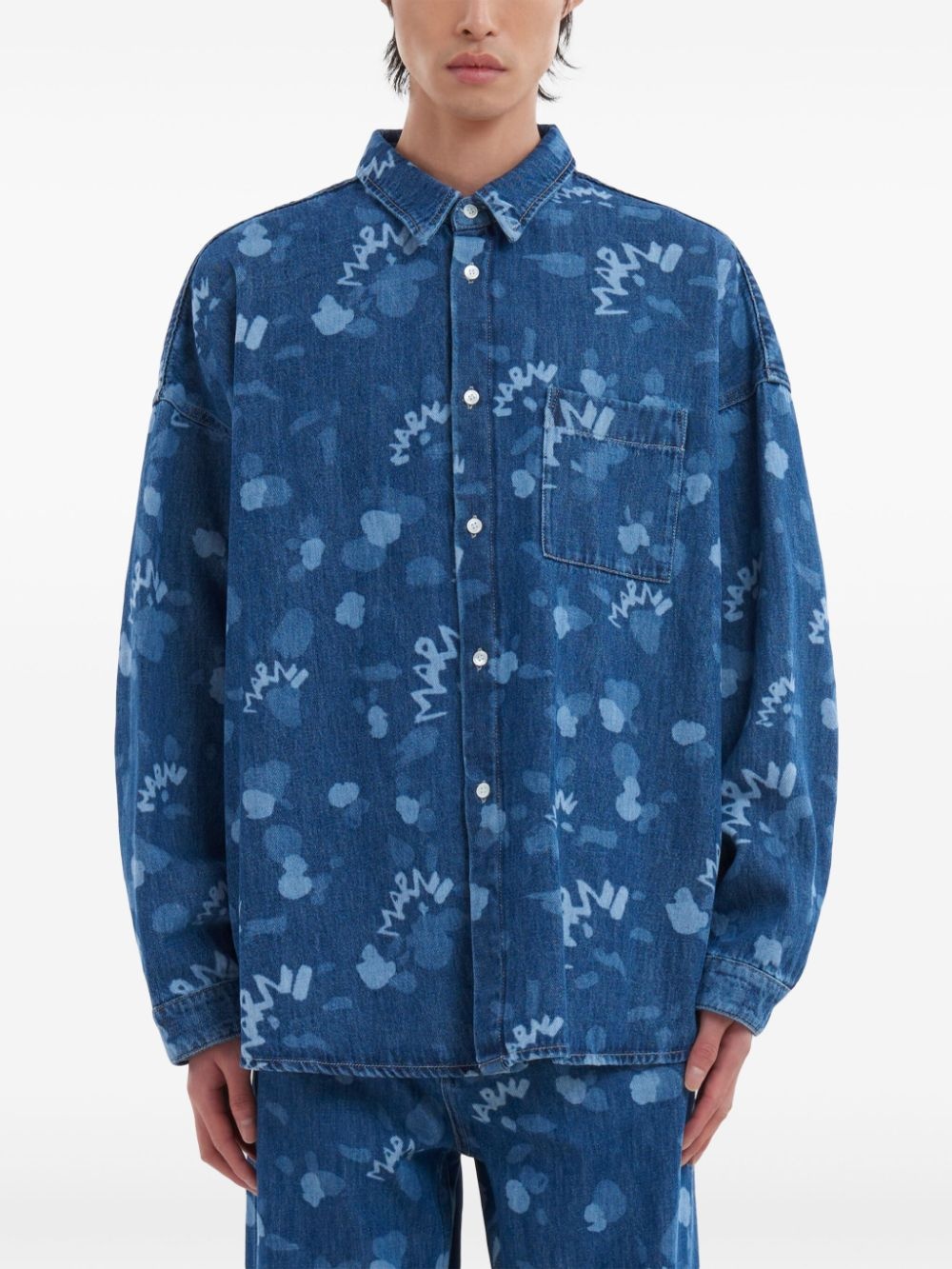 logo-print denim shirt - 2
