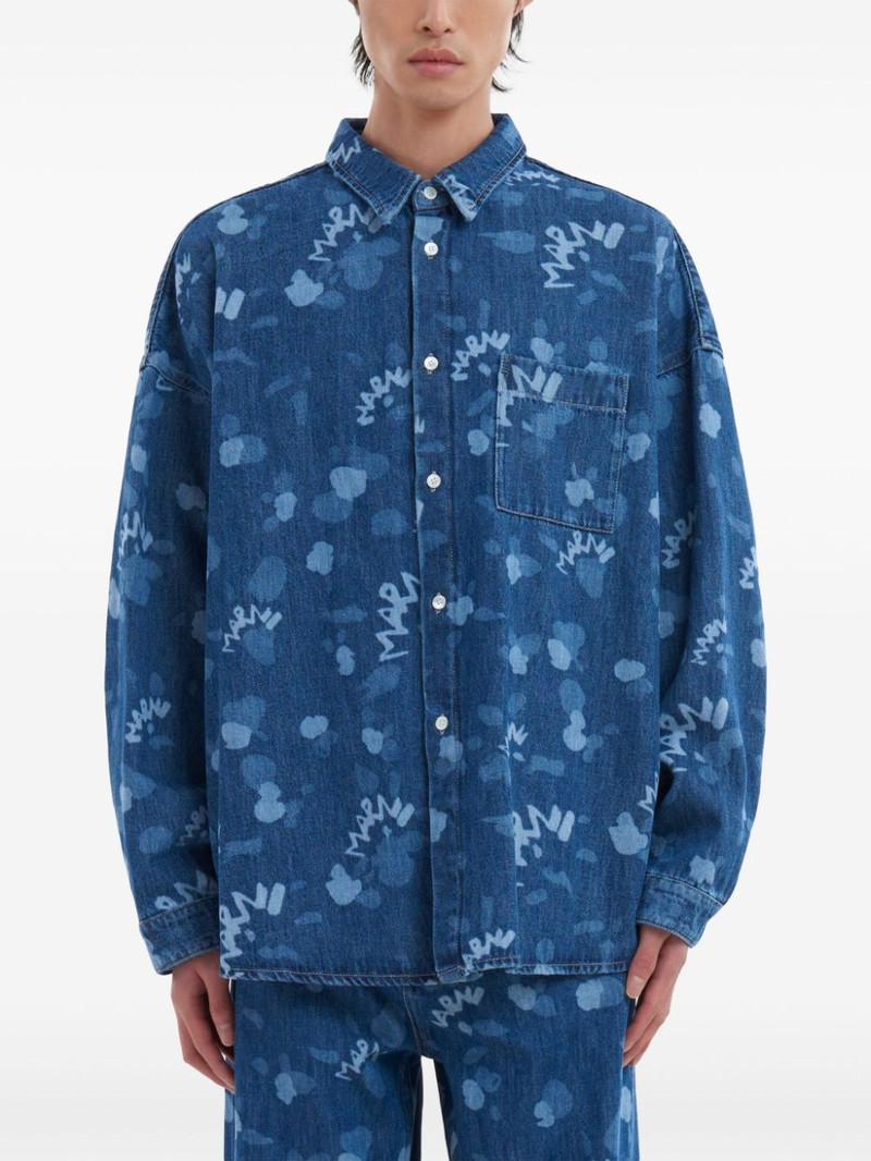 Marni logo-print denim shirt outlook