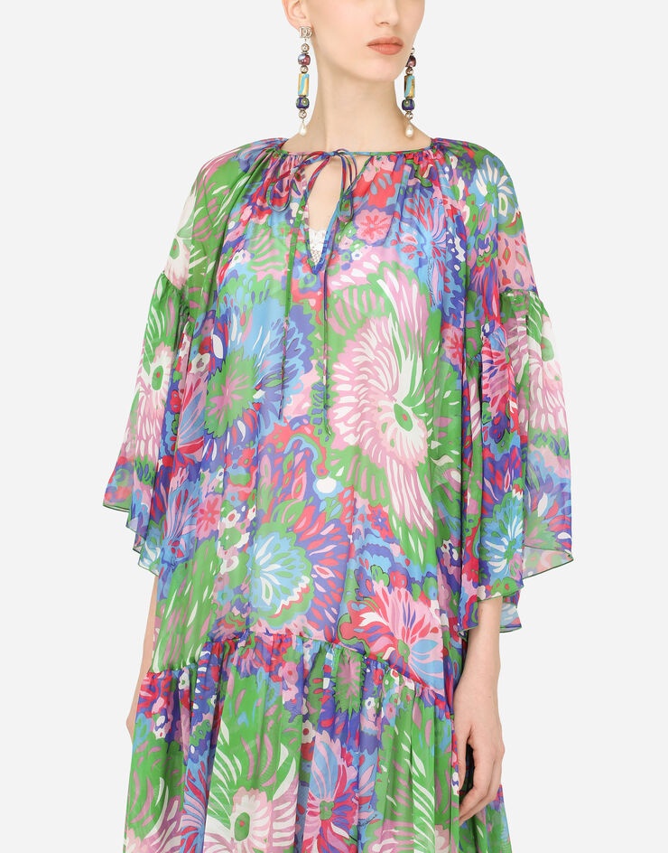 Long 60s-print chiffon caftan - 4