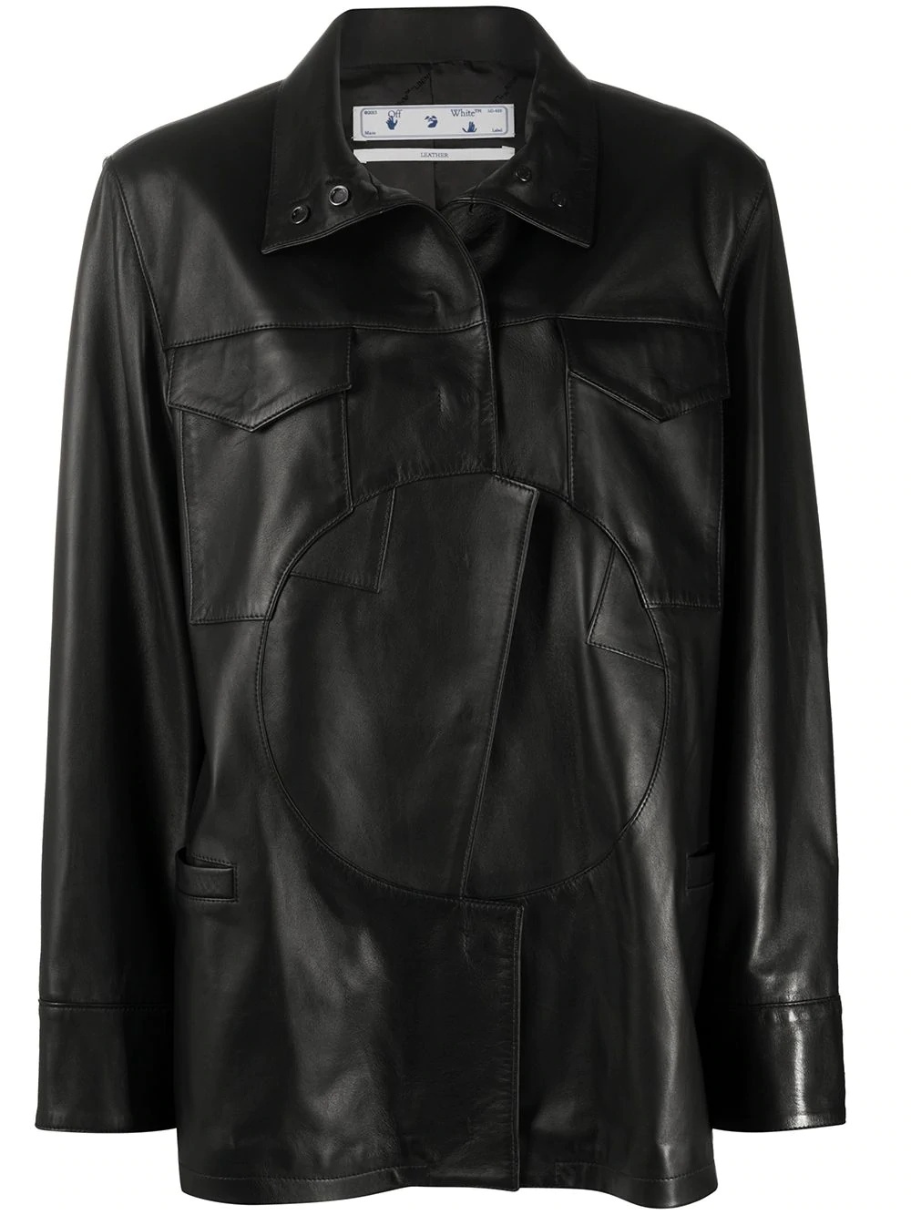 circle panel buttoned leather jacket - 1