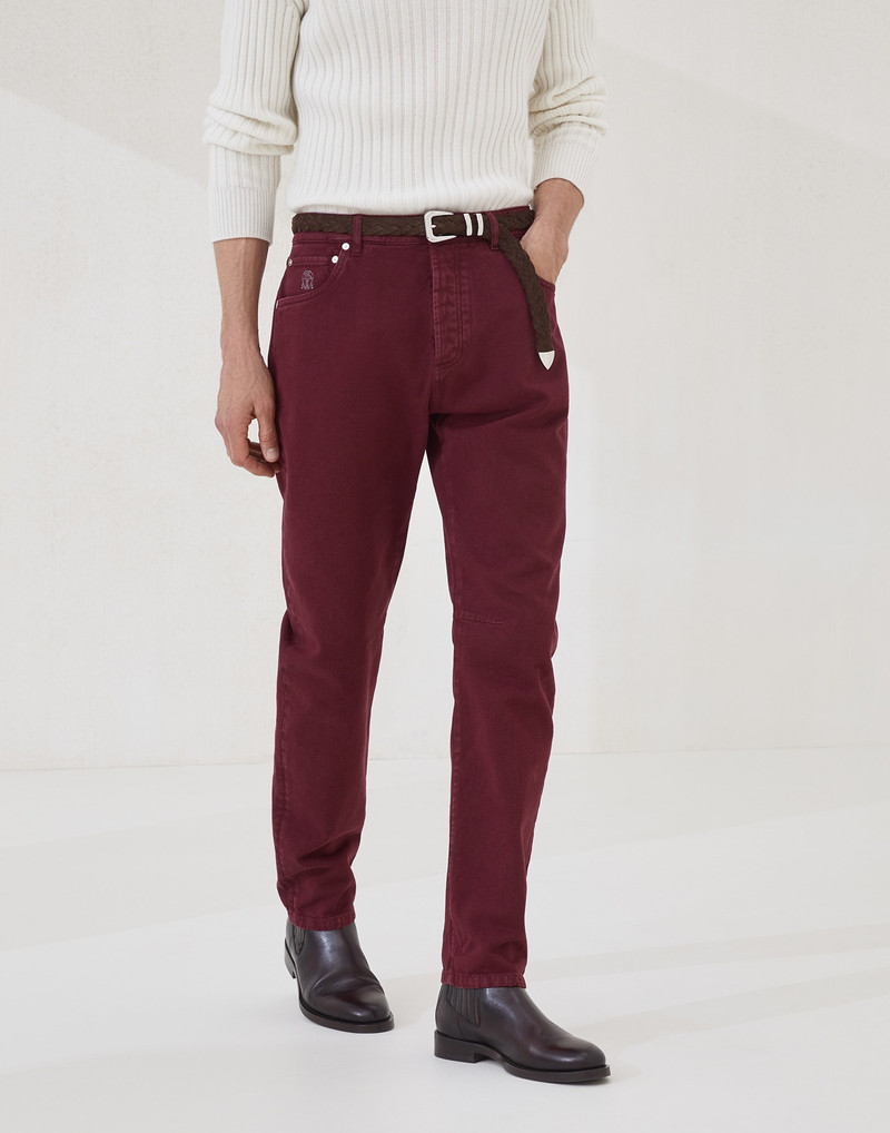 Garment-dyed leisure fit five-pocket trousers in denim 1
