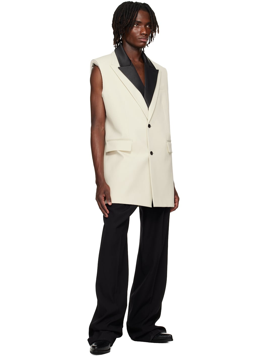 SSENSE Exclusive Beige & Black Double Layer Sleeveless Blazer - 4