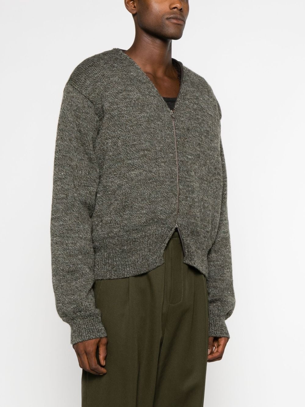V-neck zip-up wool cardigan - 3
