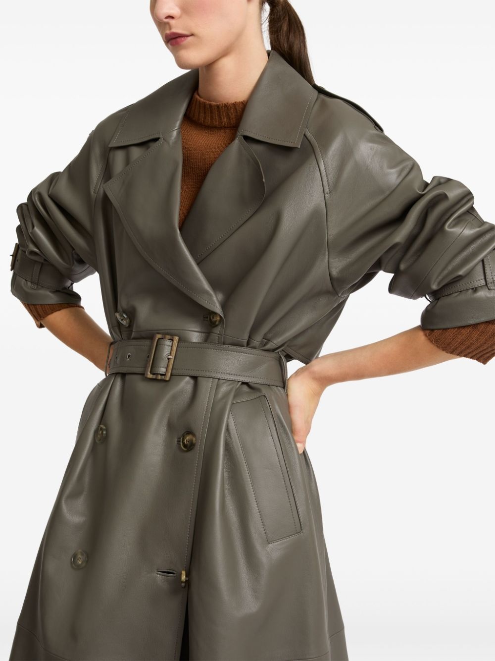 belted leather trench coat - 4