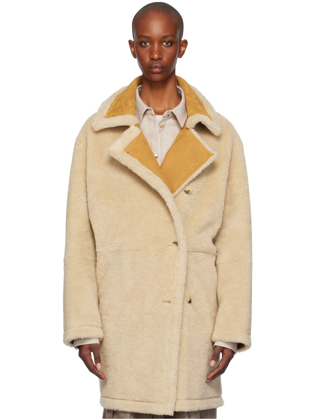 Beige Reversible Faux-Fur & Faux-Leather Coat - 1