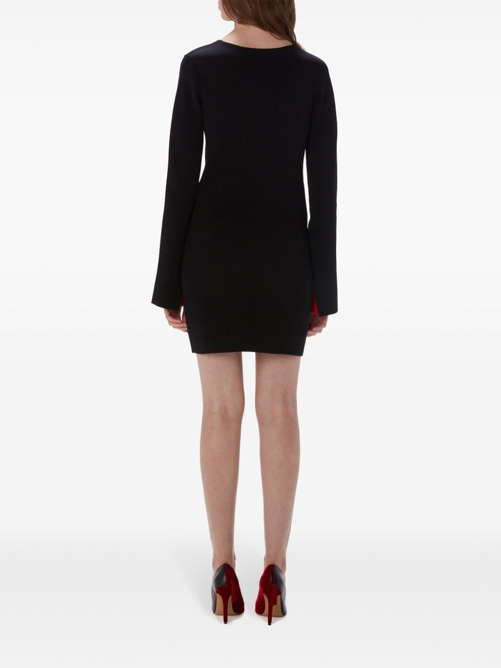 contrast-cuff V-neck dress - 4