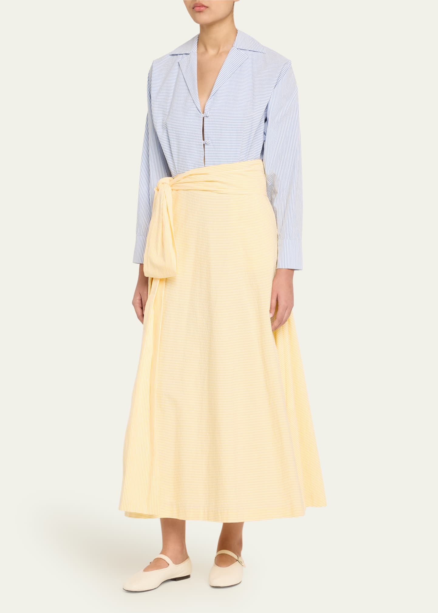 Stripe Wrap Dress with Bow - 4