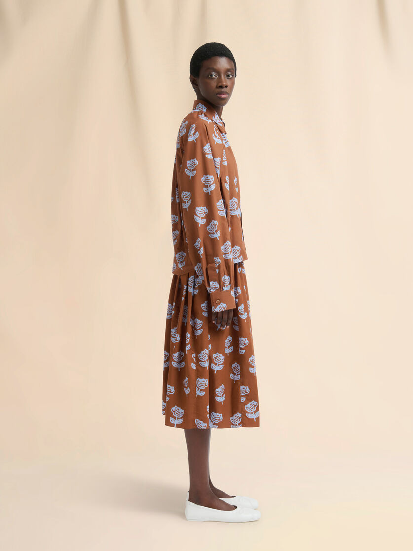 BROWN POPLIN EGG SKIRT WITH SPRAYED ROSES PRINT - 5