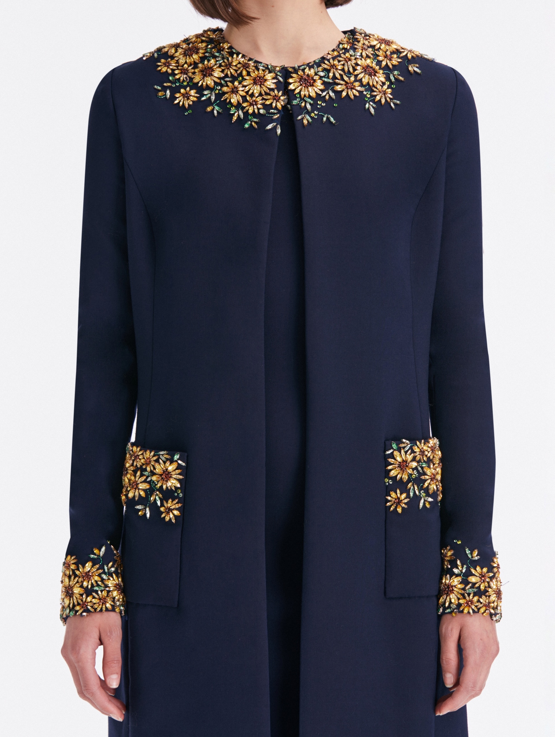 SUNFLOWER CRYSTAL EMBROIDERED COAT - 4