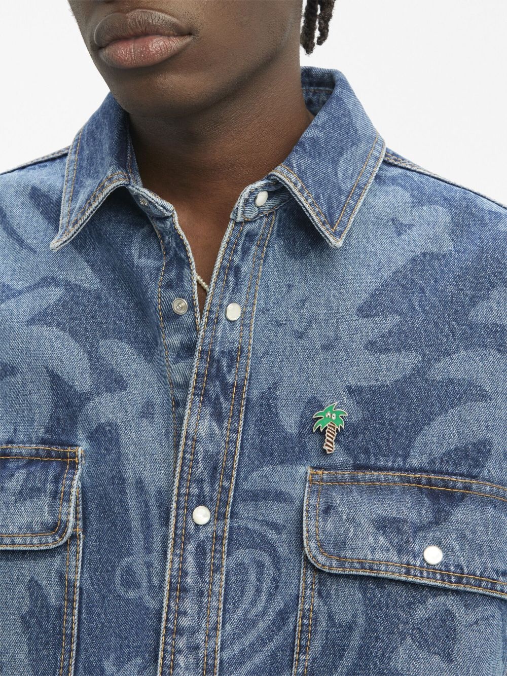 Palmity laser-print denim shirt - 6